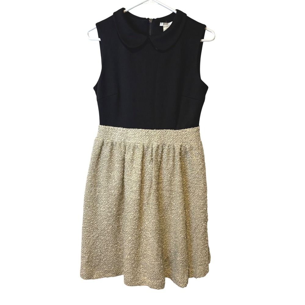 Esley Peter Pan Collar Dress Womens Small Black Gold Boucle Tweed Skirt‎ NWT